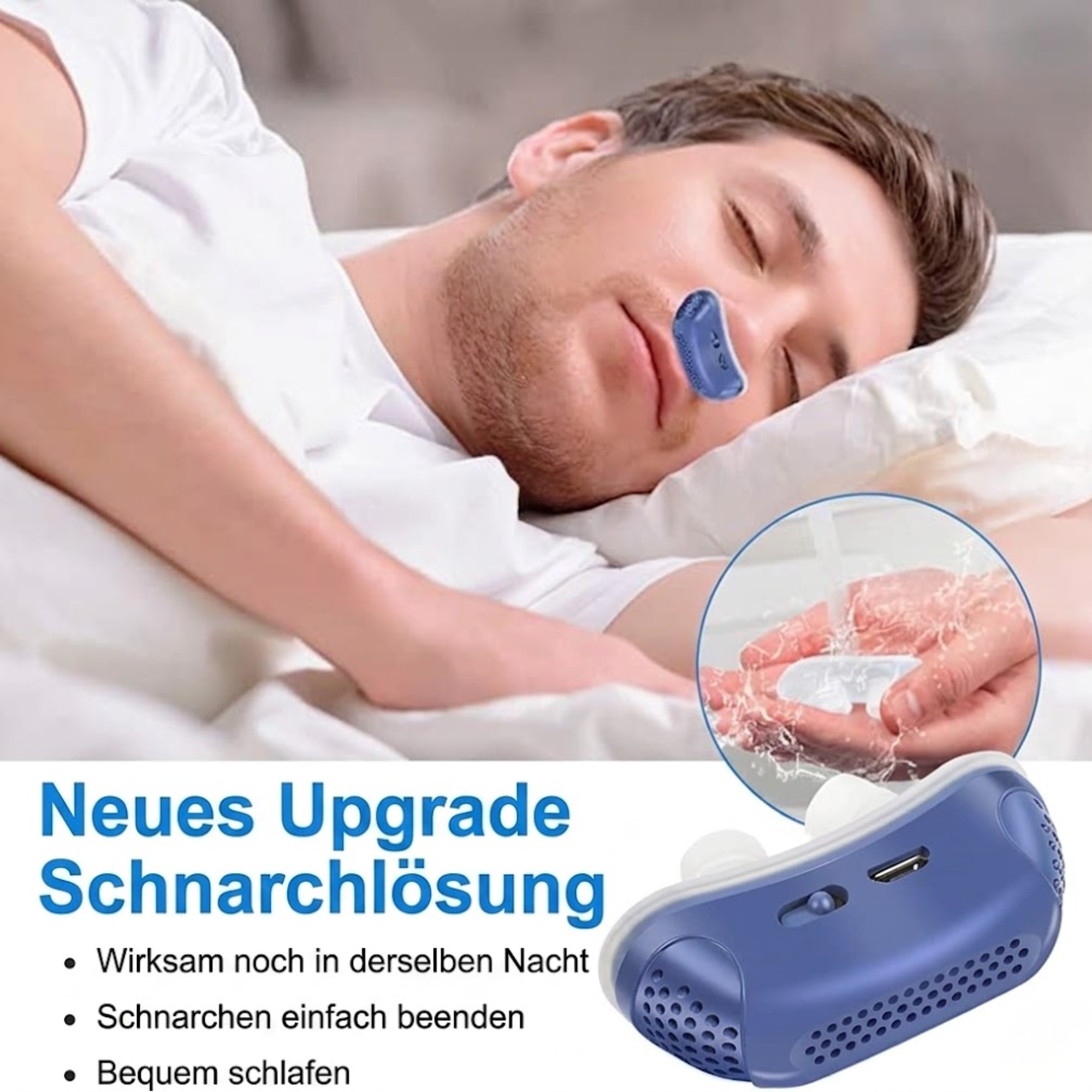 Anti-Schnarch Nasengerät mit Luftstrom | Kompakte Atemhilfe ohne Maske | USB-aufladbar | BioLux