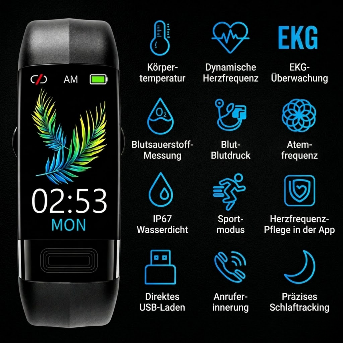 Smartwatch | Gesundheitsmessung | EKG, Blutdruck & Schlaftracking | SmartEdge