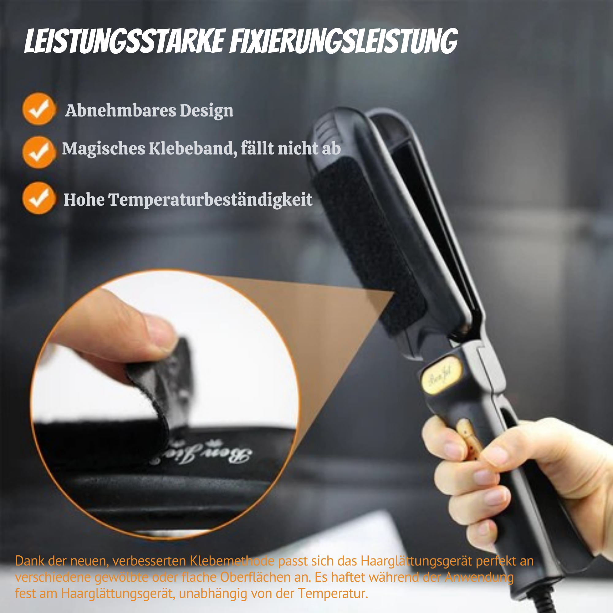 KammKomfort™ / Selbsthaftender Glätteisen-Kamm für seidig glattes Haar zu Hause