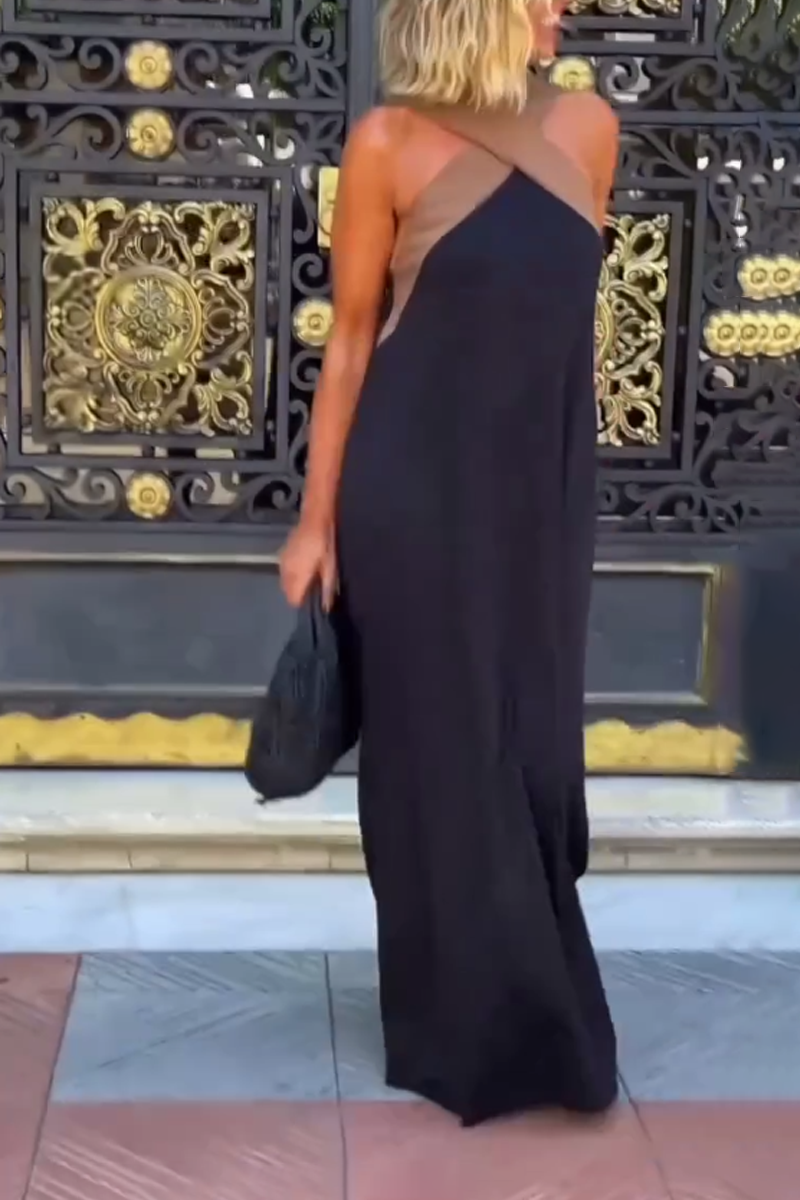 Silvara - Ärmelloses Cross-Halterkleid mit Patchwork-Design