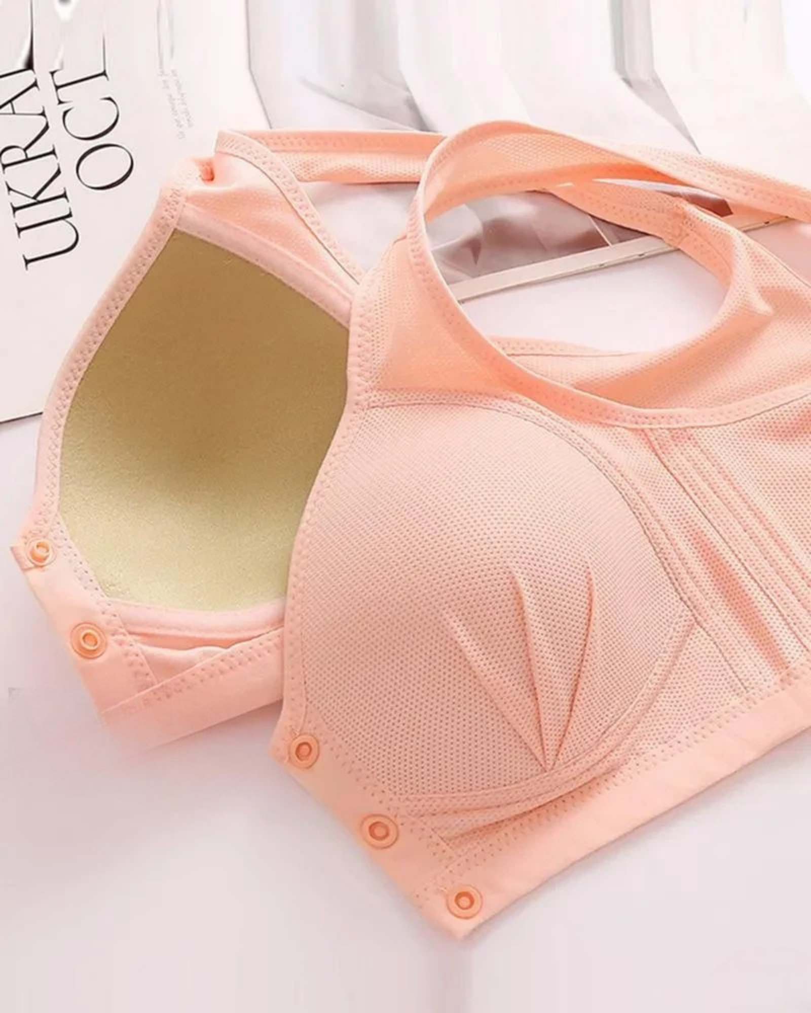 Majxx - Wireless Lifting Bra with Button Front and Ruched Push Up Design