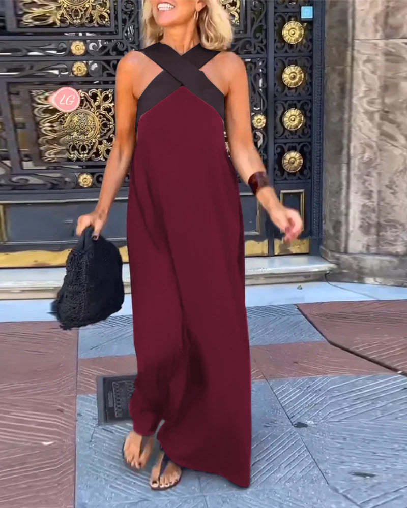 Silvara - Ärmelloses Cross-Halterkleid mit Patchwork-Design