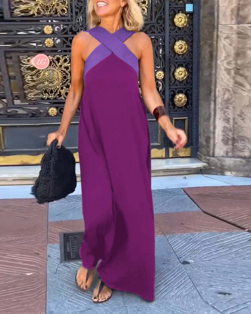 Silvara - Ärmelloses Cross-Halterkleid mit Patchwork-Design