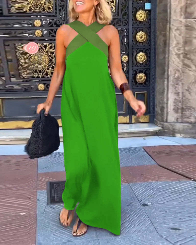Silvara - Ärmelloses Cross-Halterkleid mit Patchwork-Design