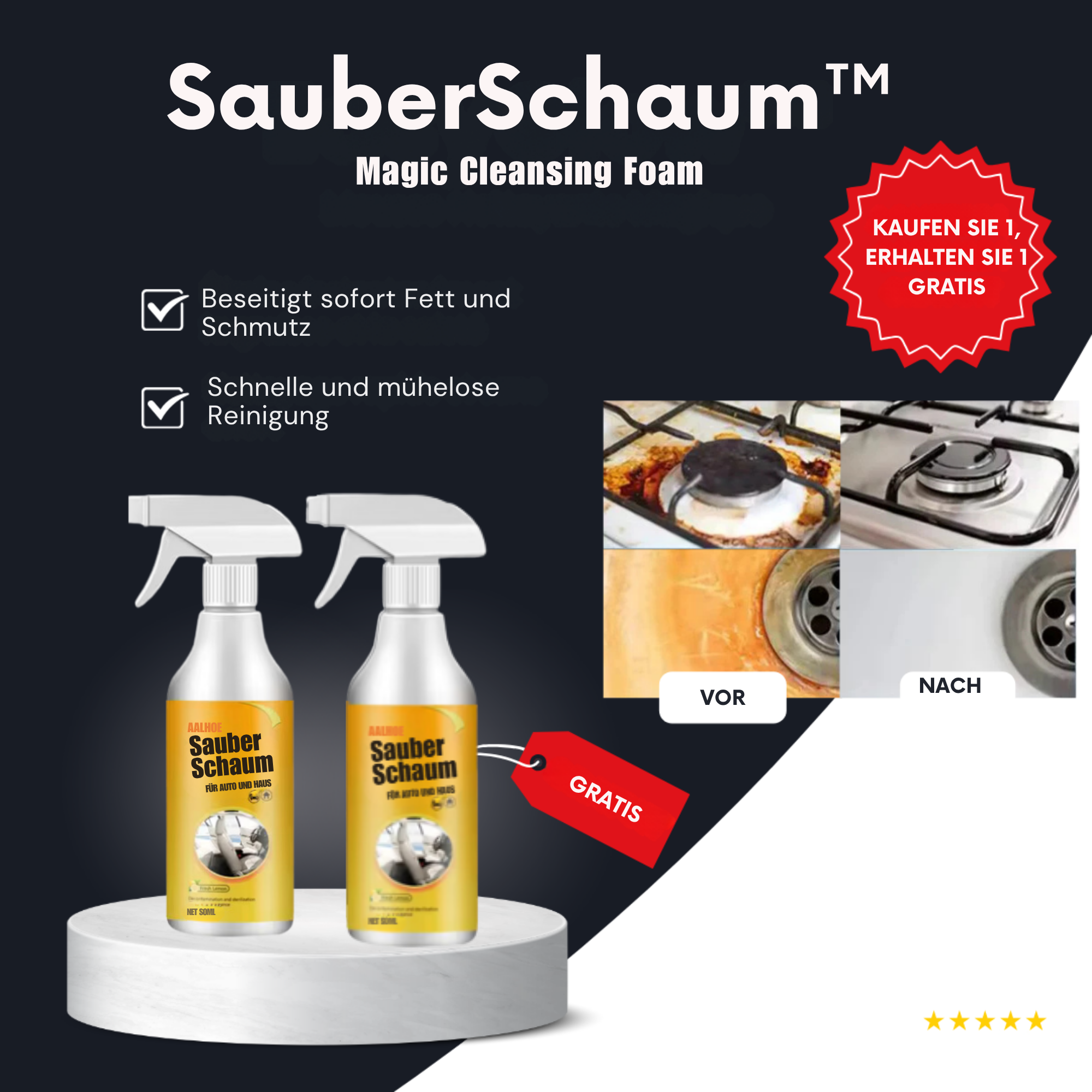 SauberSchaum™ / Magischer Reinigungsschaum (1+1 GRATIS)