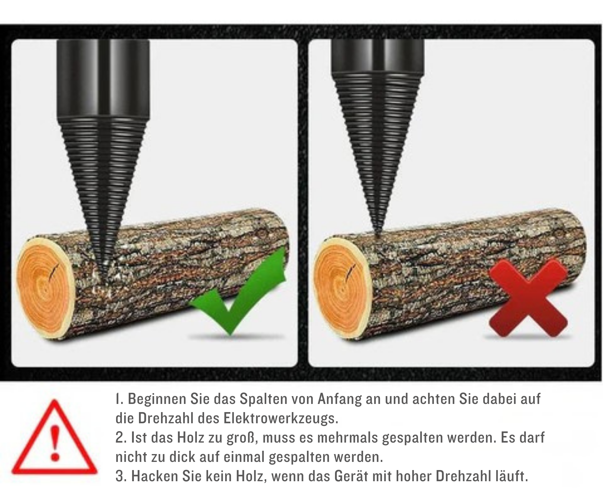 HolzHacker™ / Bohrkegel-Holzspalter mit 4 Griffen