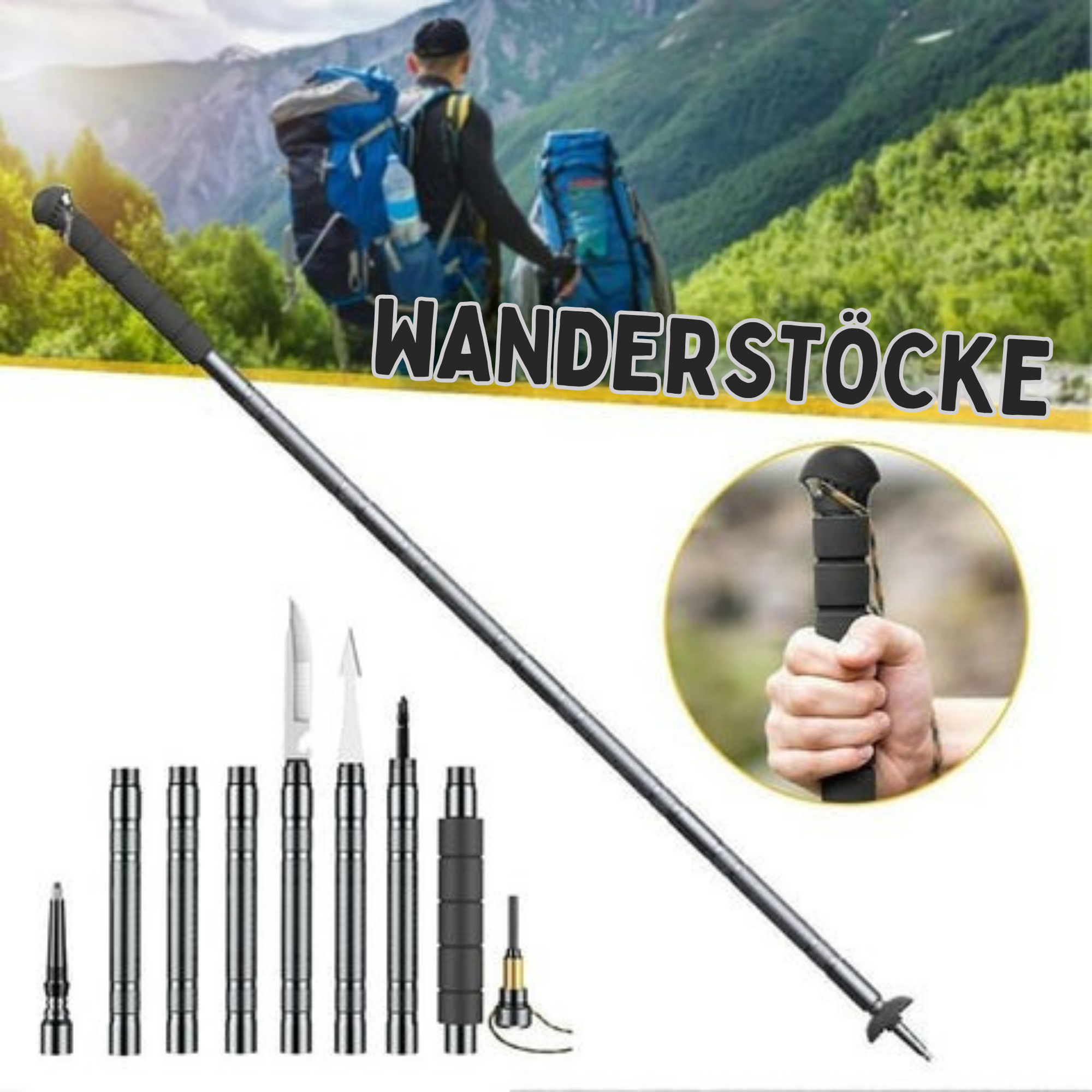 TrailKraft – Survival Wanderstock mit Werkzeug