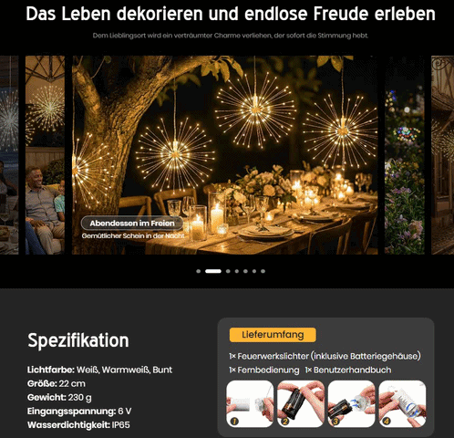 Sparklora - Solarbetriebene hängende Feuerwerkslichter