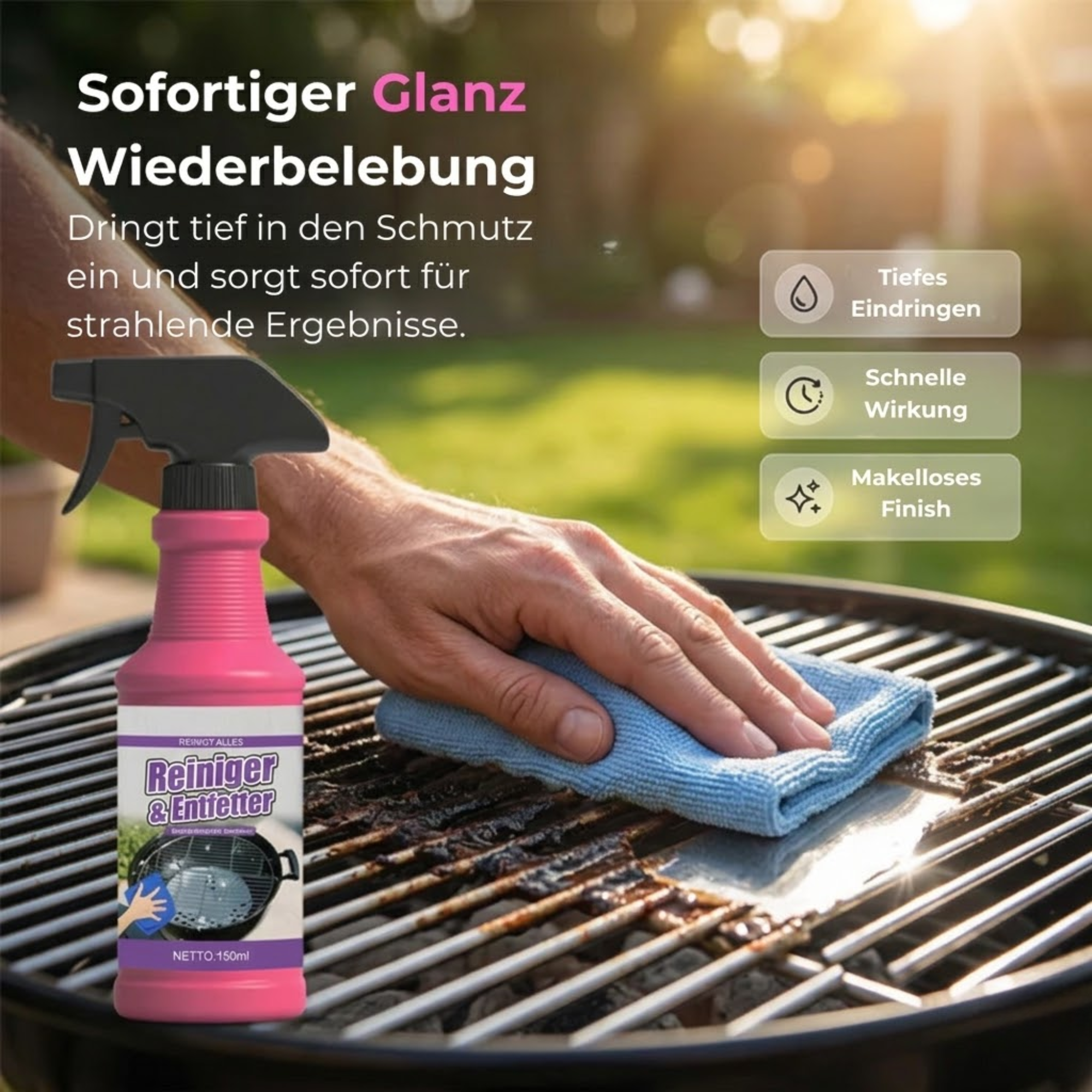 Mühelose Sprüh- und Wisch-Reinigungskraft für den Grill – BondPlus