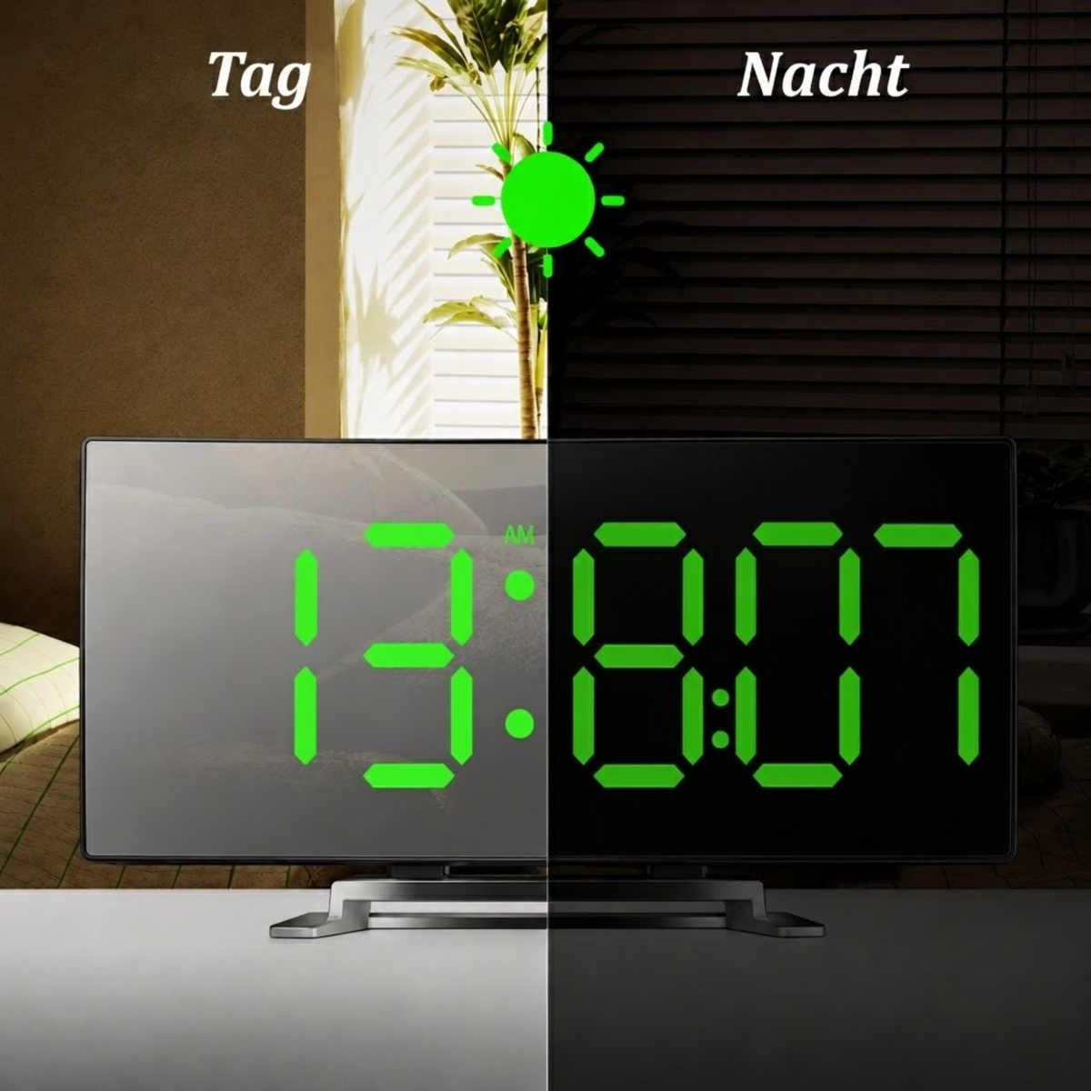 Digitaluhr | LED Spiegelwecker | Auto Dimmung blendfrei | PulseCore