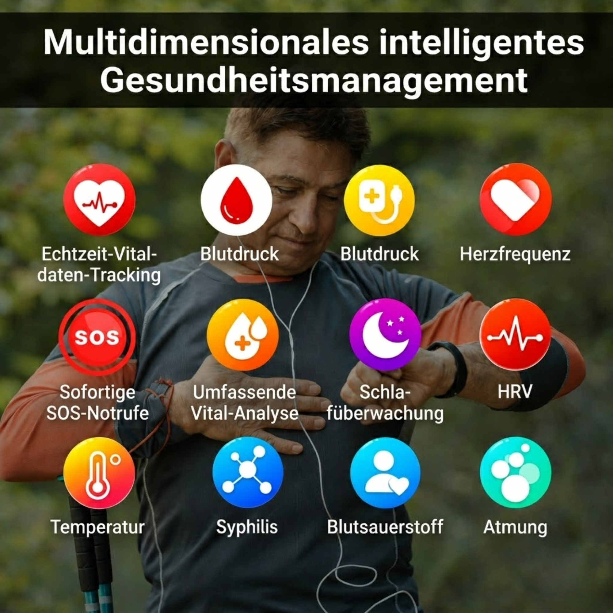 Smartwatch mit SOS-Notfallalarm und Sturzerkennung | Herzfrequenz-, Sauerstoff- und Aktivitätsmessung | Bluetooth und wasserdicht – ConnectPro