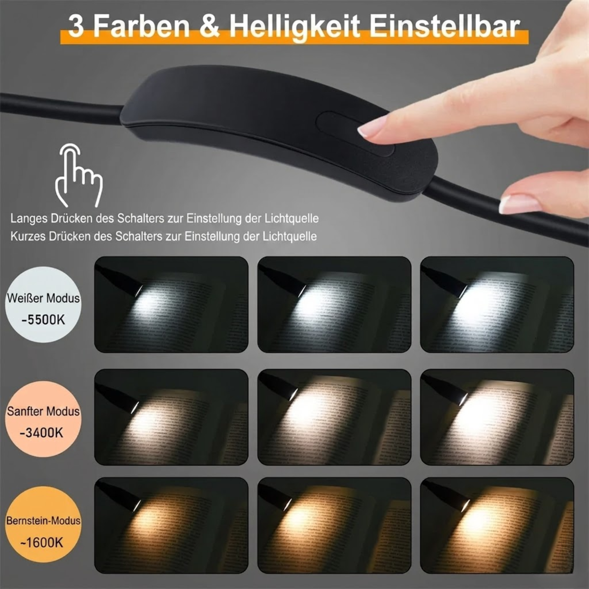 LED Nackenlampe | USB wiederaufladbar | 3 Lichtfarben & Stufenlos dimmbar | Flexibel & Tragbar – CozyCraft