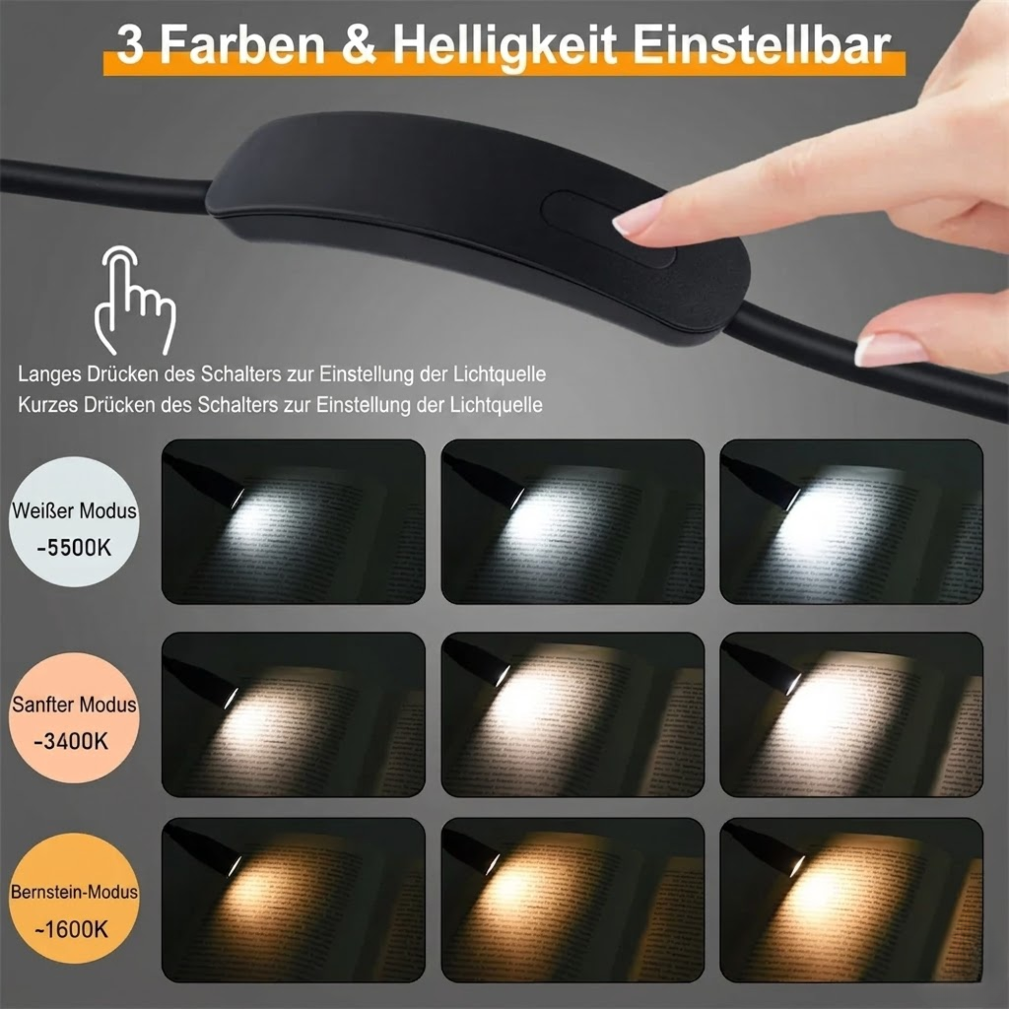 LED Nackenlampe | USB wiederaufladbar | 3 Lichtfarben & Stufenlos dimmbar | Flexibel & Tragbar – CozyCraft