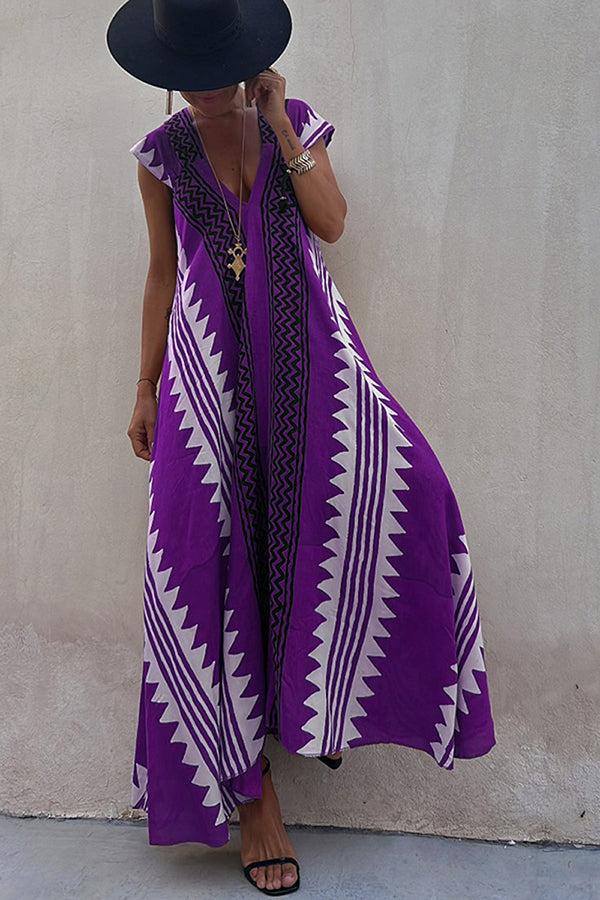 Margarete Boho Maxikleid mit ethnischem Muster und A-Linien-Schnitt