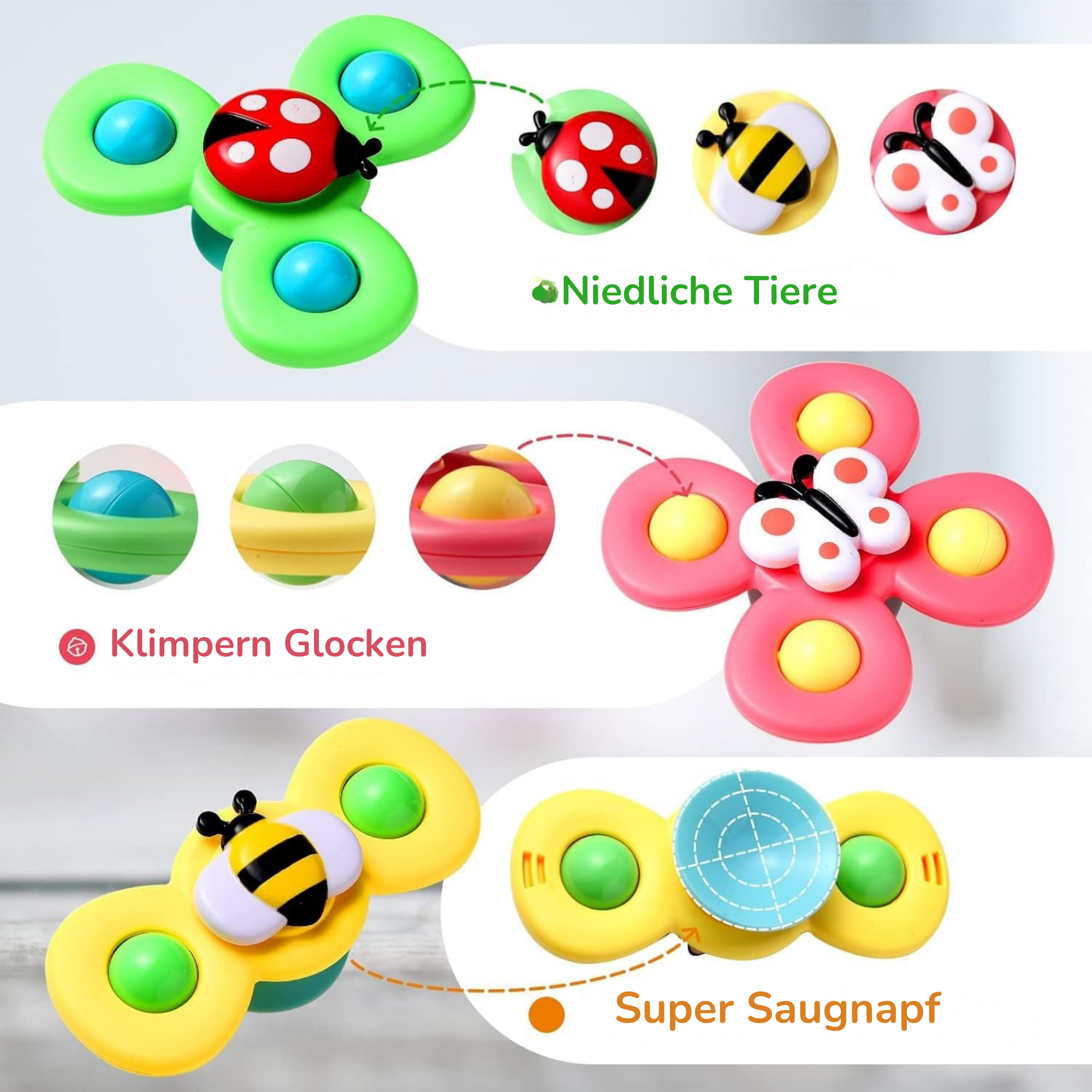 SaugSpinner™ / 3-Teiliges Spinner-Spielzeug Mit Saugnapf
