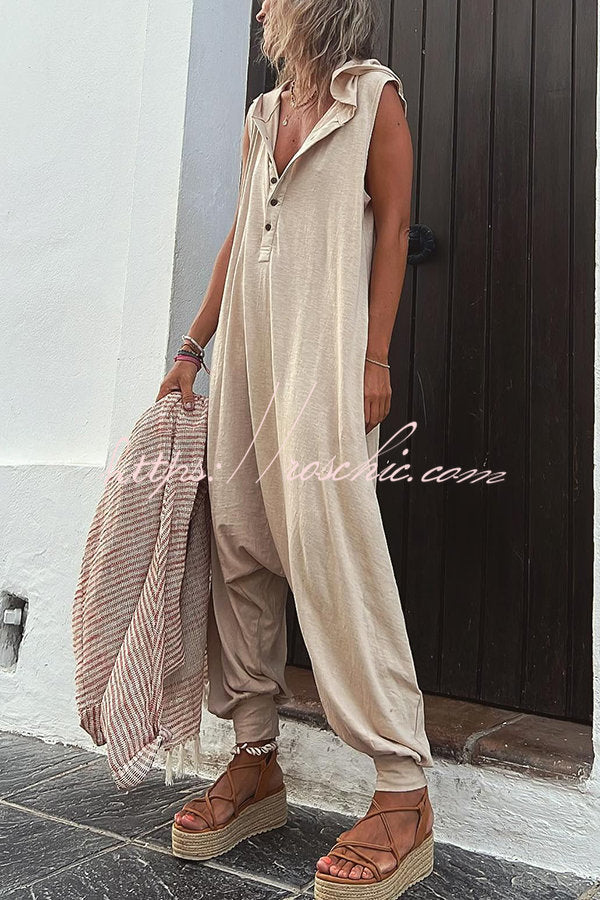 Tilda Jumpsuit mit Kapuze und halber Knopfleiste, mit Taschen
