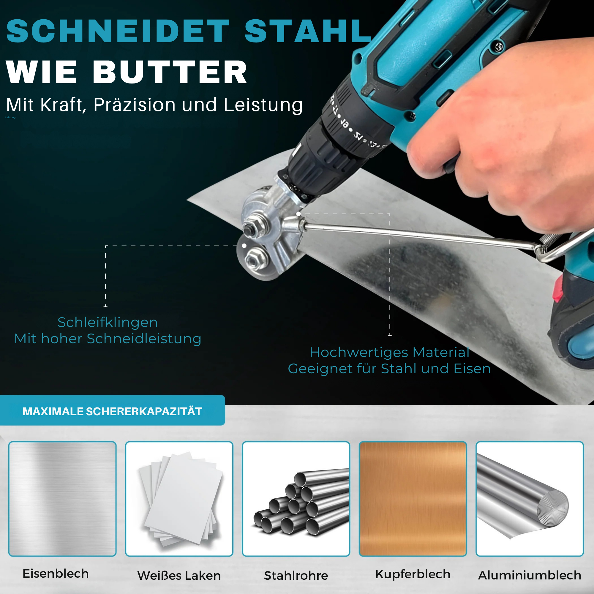 BohrBeißer™ / Metallschneidaufsatz für elektrische Bohrmaschinen