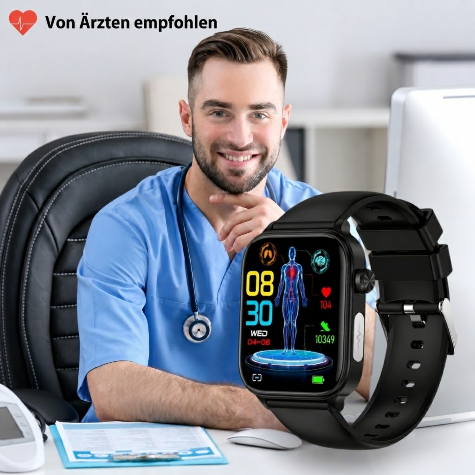 Smartwatch mit SOS-Notfallalarm und Sturzerkennung | Herzfrequenz-, Sauerstoff- und Aktivitätsmessung | Bluetooth und wasserdicht – ConnectPro