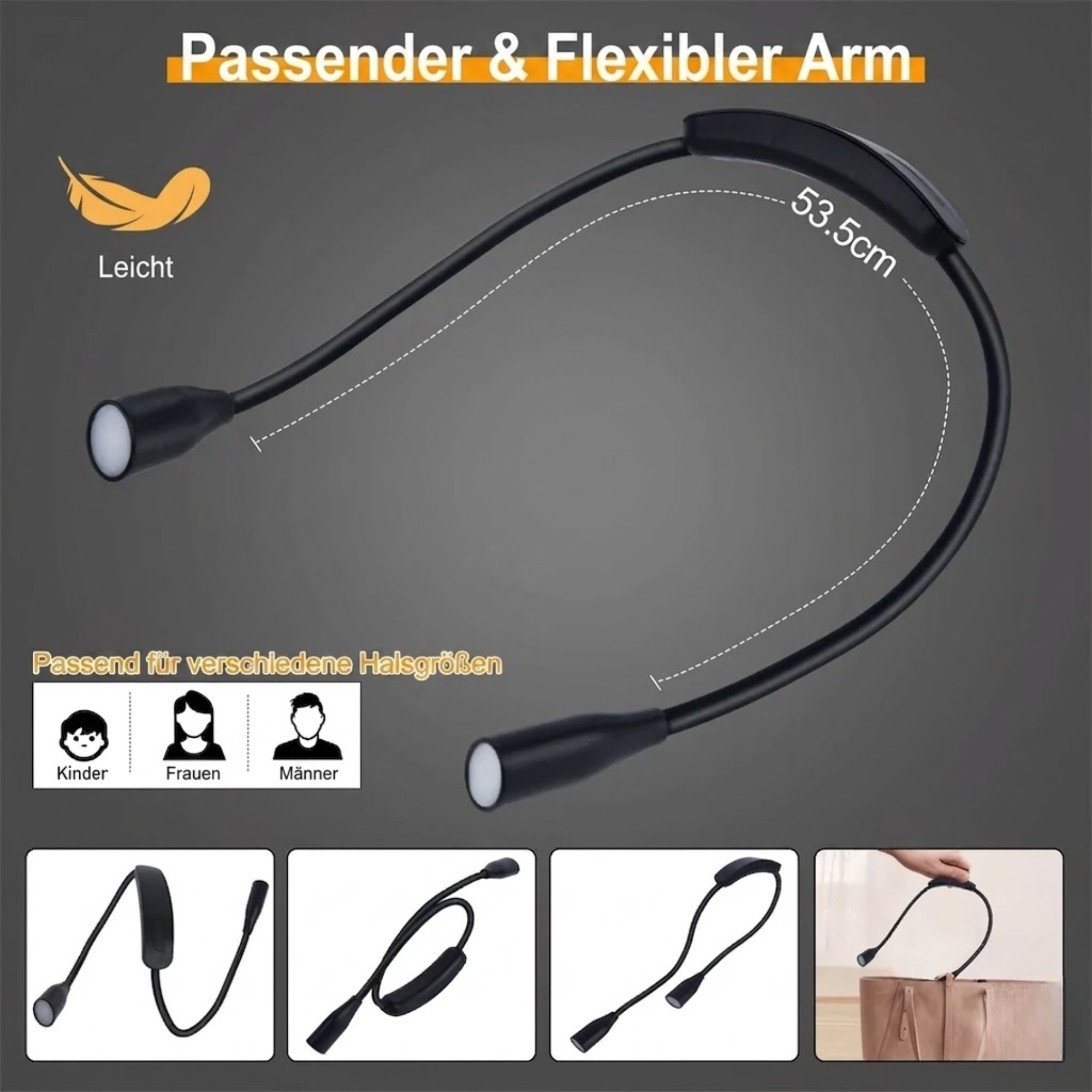 LED Nackenlampe | USB wiederaufladbar | 3 Lichtfarben & Stufenlos dimmbar | Flexibel & Tragbar – CozyCraft