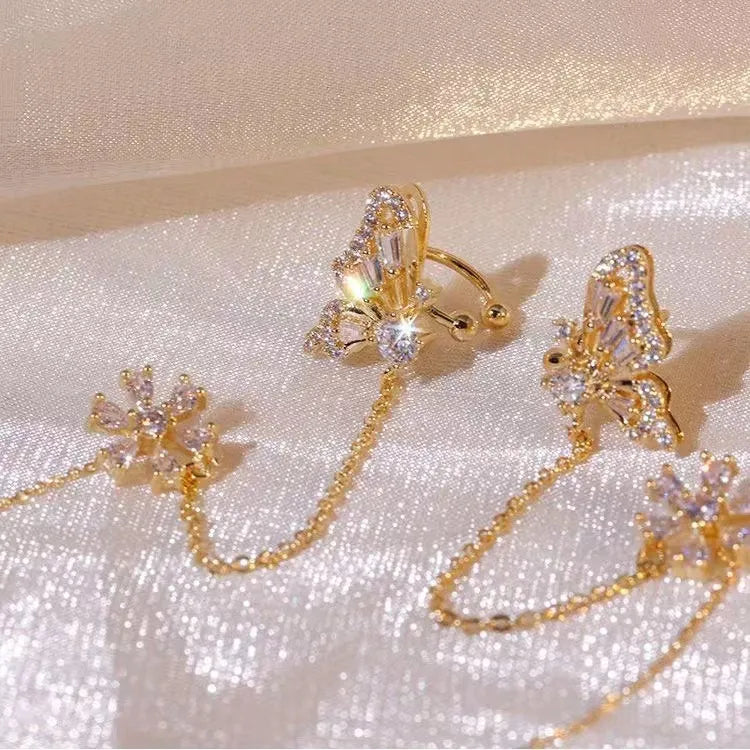 FlügelFunkeln – Ear-Cuff-Ohrringe mit Schmetterlings- & Blütendesign