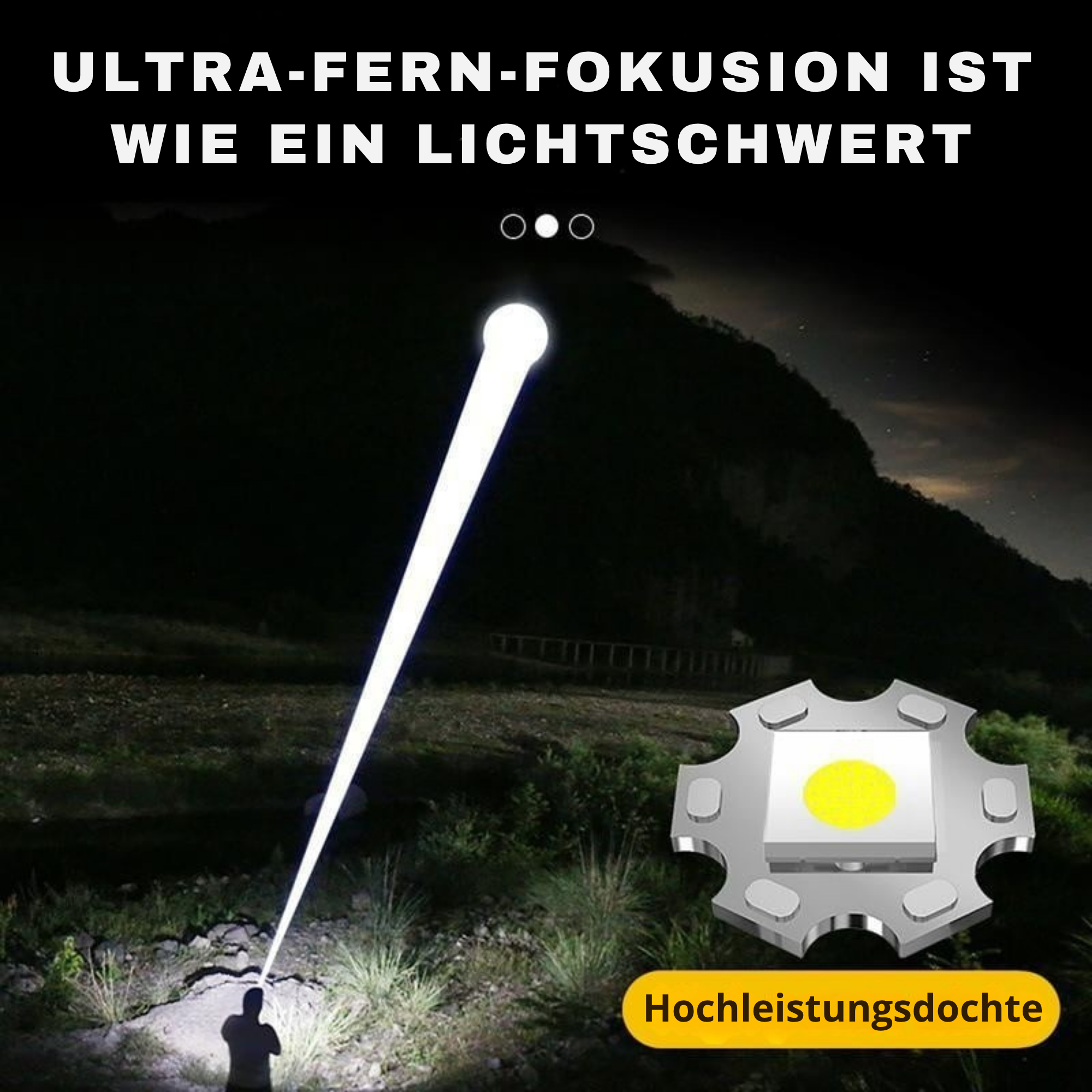 Thorsten – Extrem leistungsstarke LED-Taschenlampe, wasserdicht & stoßfest, mit Zoomfunktion und Powerbank