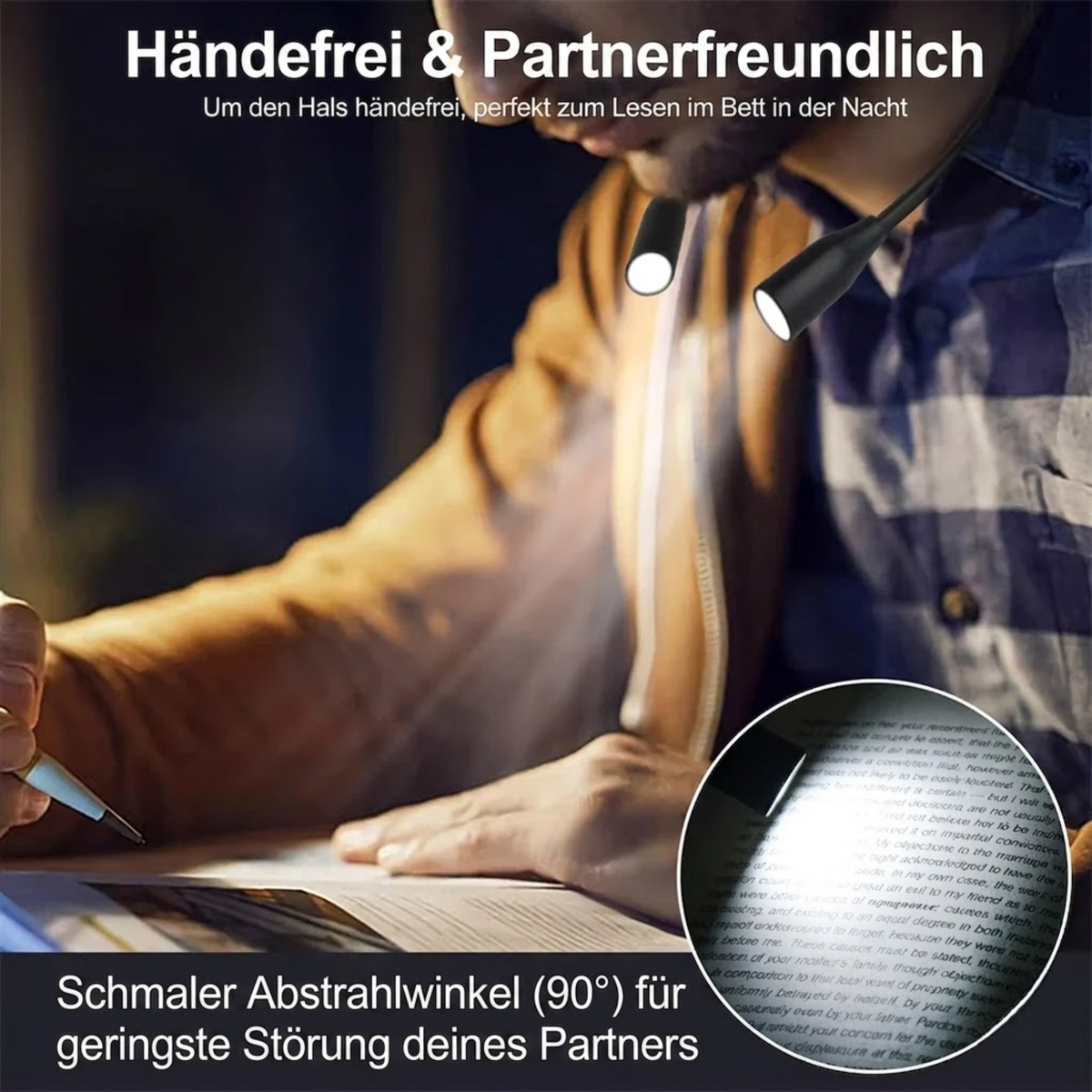 LED Nackenlampe | USB wiederaufladbar | 3 Lichtfarben & Stufenlos dimmbar | Flexibel & Tragbar – CozyCraft