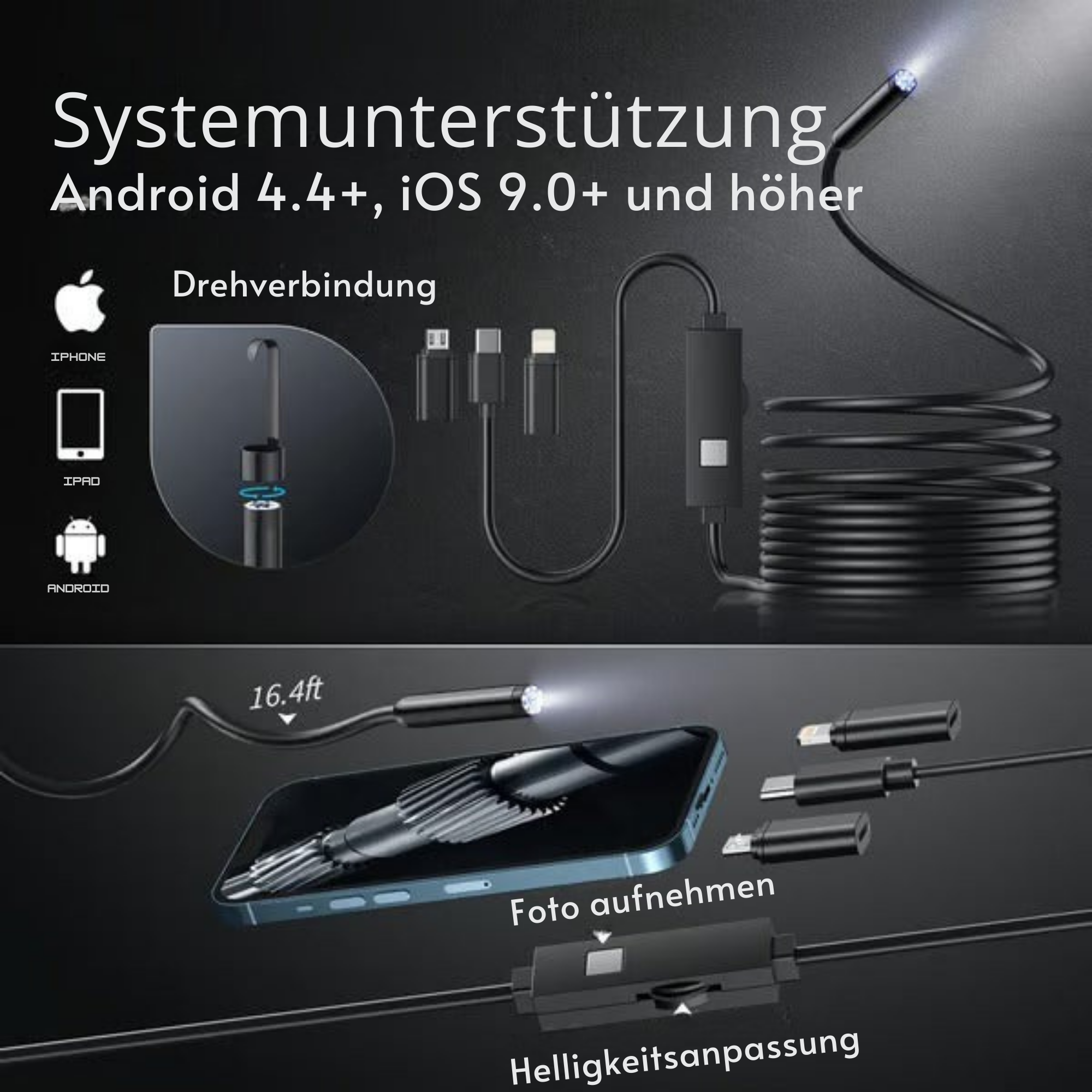 KlarKabel™ / Tragbare Telefonkompatible Inspektionskamera