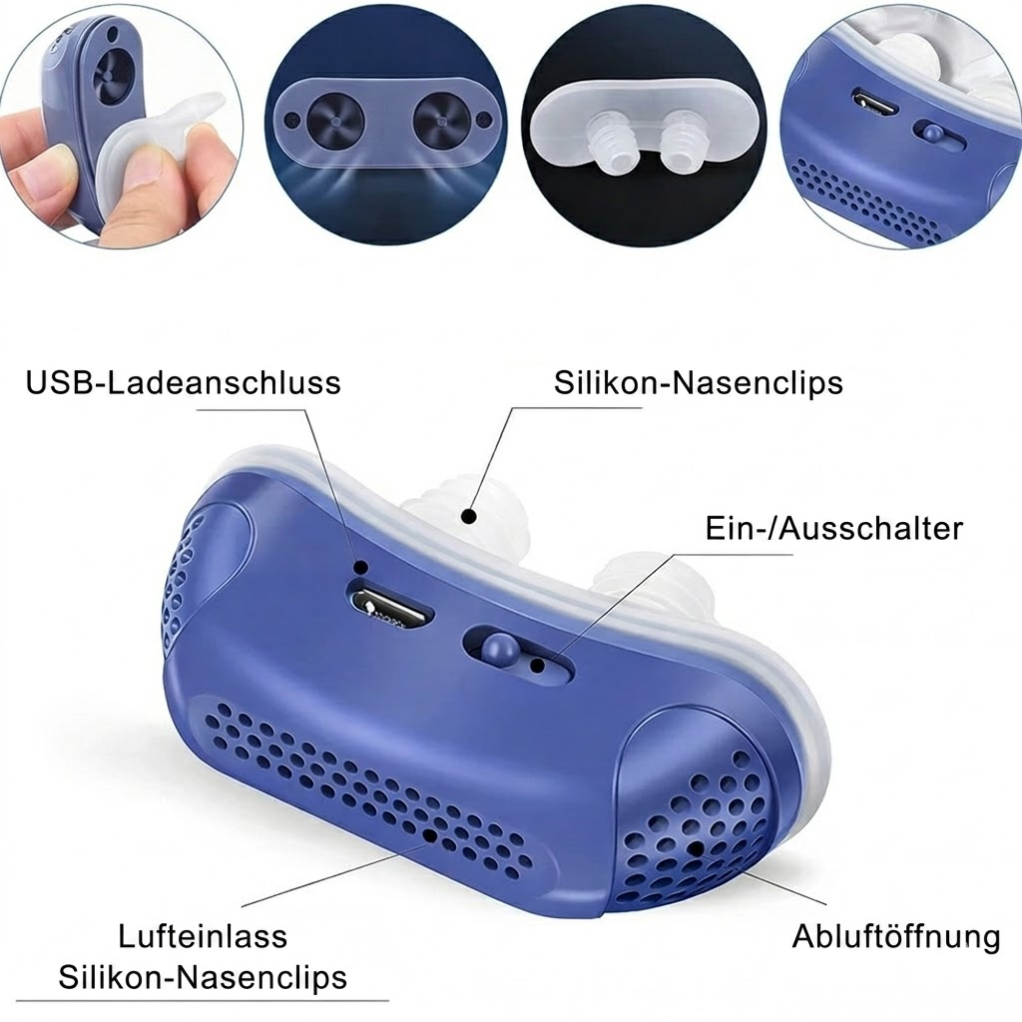 Anti-Schnarch Nasengerät mit Luftstrom | Kompakte Atemhilfe ohne Maske | USB-aufladbar | BioLux