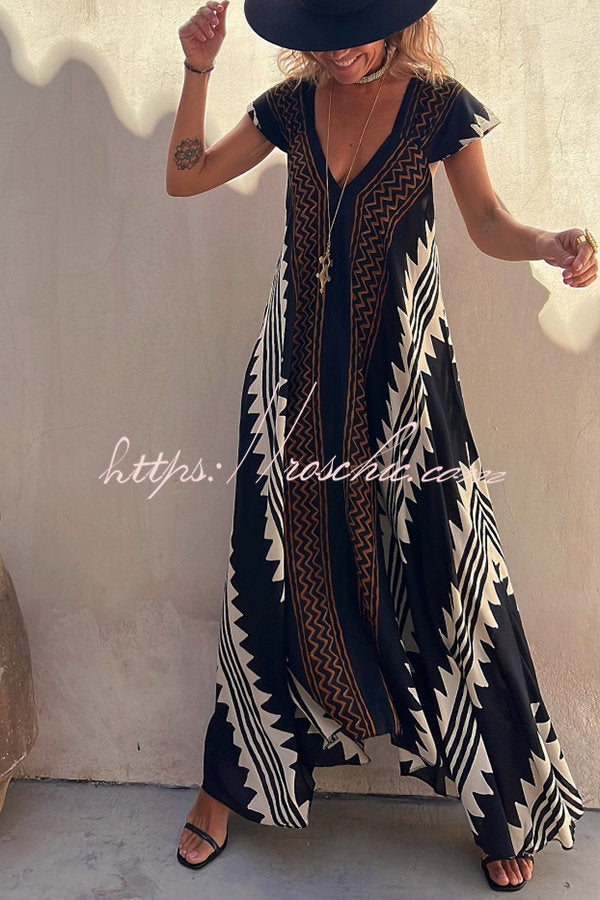 Kirsa Ethno-Print Maxikleid in A-Linie für den Strand