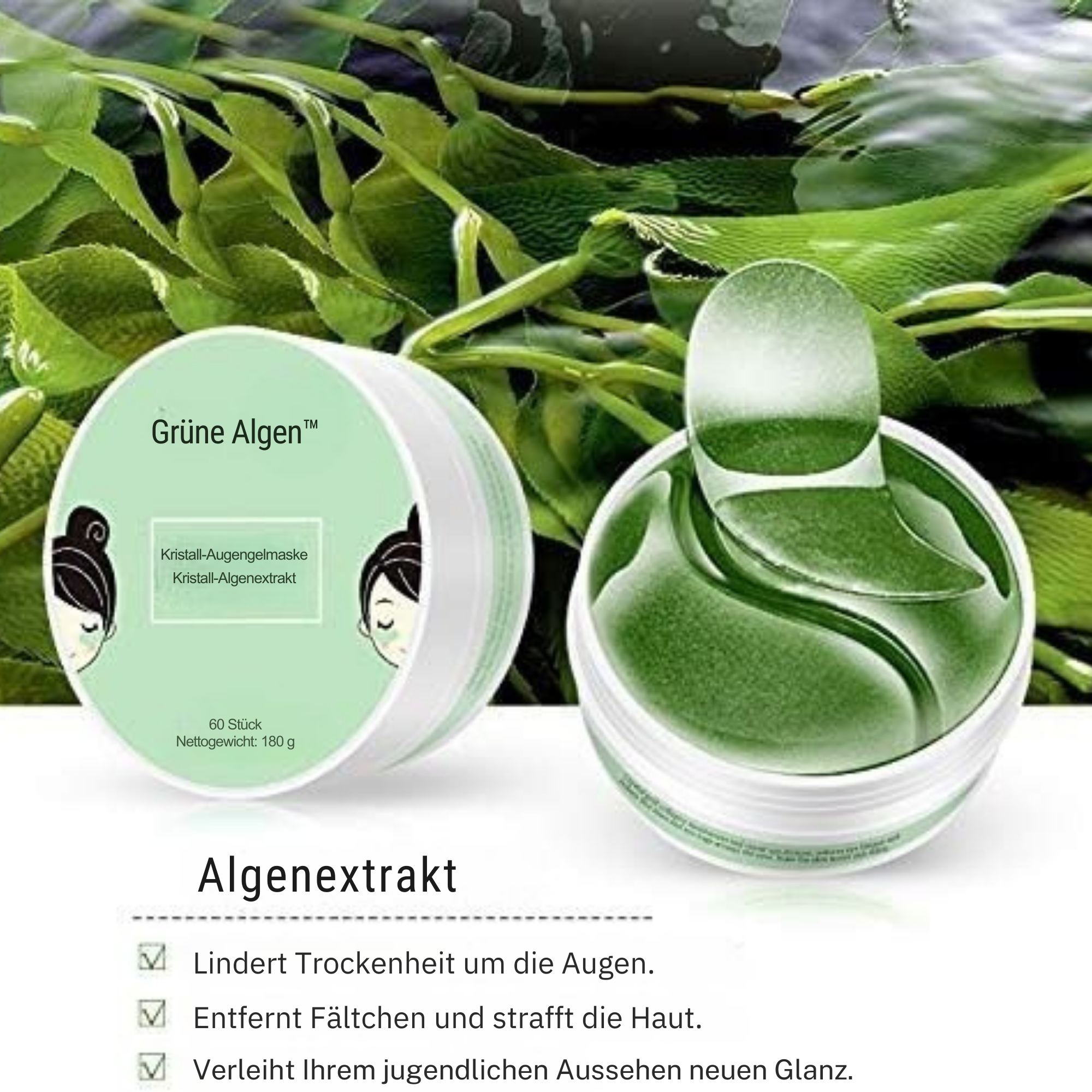 Grüne Algen™ / Straffende Augenpads – 60 Stück (2+1 GRATIS)