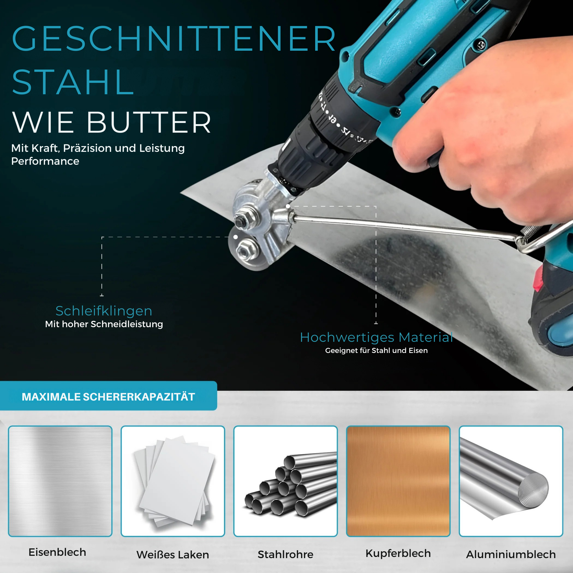 BohrBlech™ / Metallschneidaufsatz für elektrische Bohrmaschinen