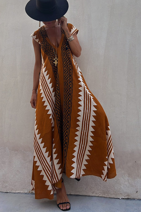 Margarete Boho Maxikleid mit ethnischem Muster und A-Linien-Schnitt