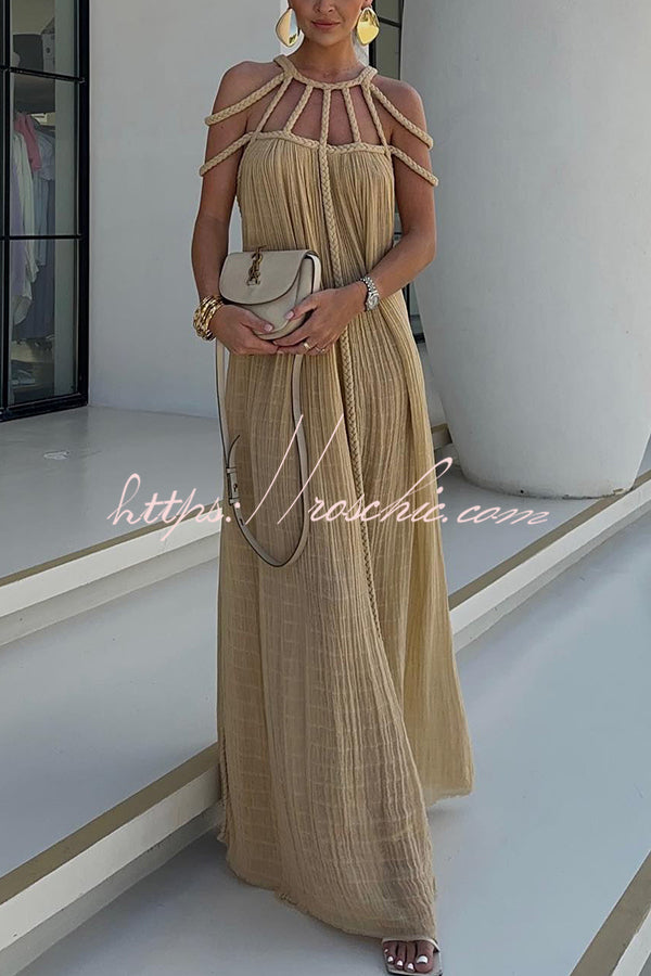 Maxikleid Hannelore aus Leinenmix mit geflochtenen Trägern – modern & elegant