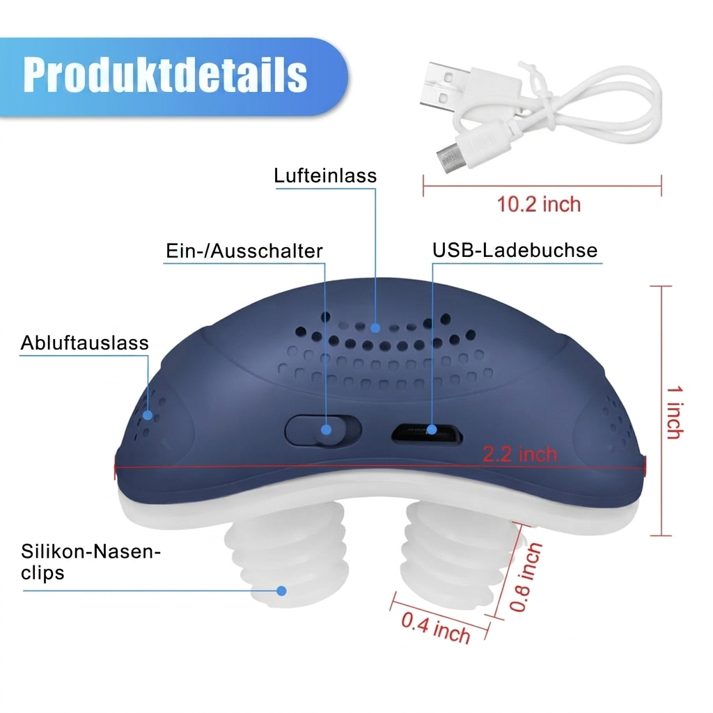 Anti-Schnarch Nasengerät mit Luftstrom | Kompakte Atemhilfe ohne Maske | USB-aufladbar | BioLux
