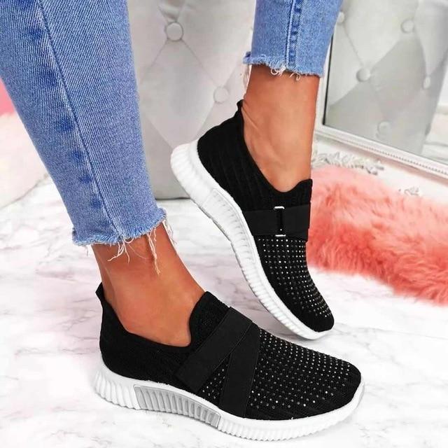 Damen Slip-On Sneaker mit Klettverschluss | Bequeme Freizeitschuhe mit Dämpfender Sohle | Leicht & Atmungsaktiv