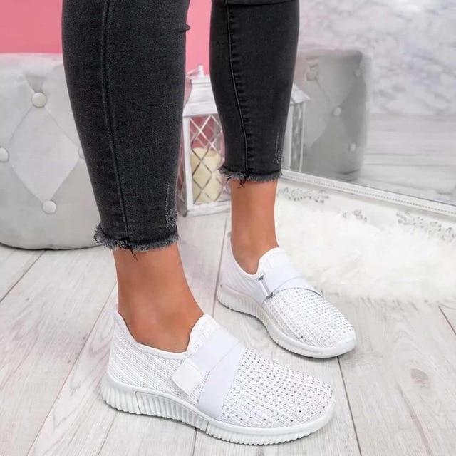 Damen Slip-On Sneaker mit Klettverschluss | Bequeme Freizeitschuhe mit Dämpfender Sohle | Leicht & Atmungsaktiv