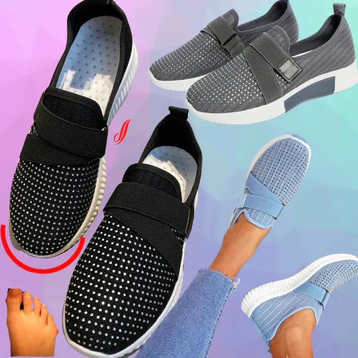 Damen Slip-On Sneaker mit Klettverschluss | Bequeme Freizeitschuhe mit Dämpfender Sohle | Leicht & Atmungsaktiv