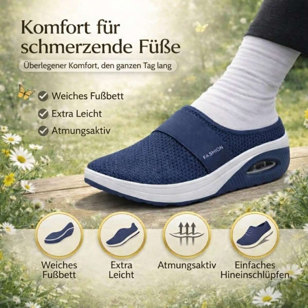 ComfortStep – Orthopädische Hausschuhe | Einfaches Reinschlüpfen | Atmungsaktives Mesh