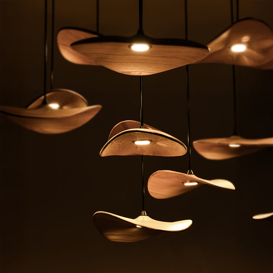 HolzHarmonie™ / Holz Wabi Sabi Japandi Pendelleuchte Kronleuchter