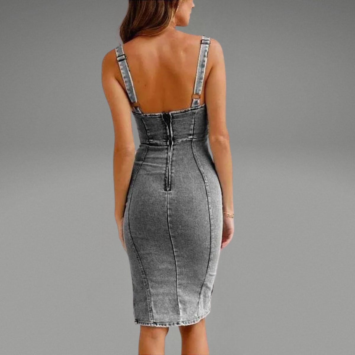 Lena™ | Eng anliegendes Jeanskleid mit U-Ausschnitt