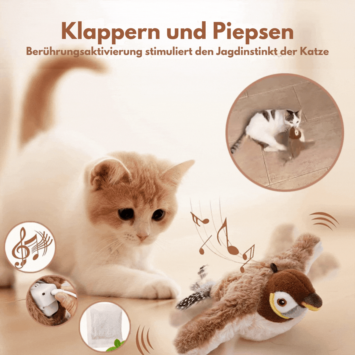 Spielvogel – Interaktives Katzenspielzeug mit Zwitschern & Flatterbewegung