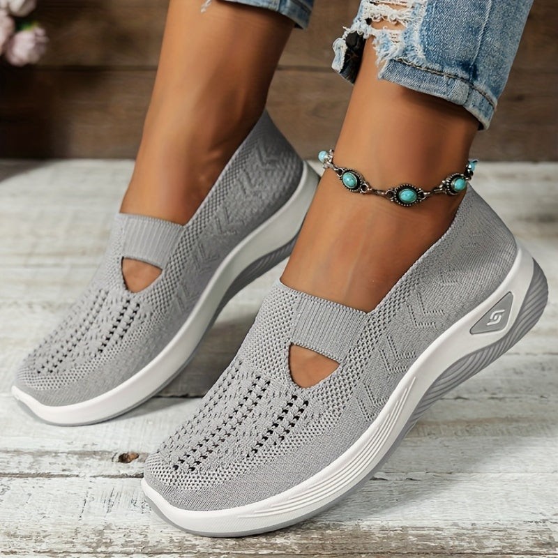 Damen Slip-On Sneaker orthopädisch & ultraleicht | atmungsaktives Strick-Obermaterial, dämpfendes Fußbett | bequem für Alltag & Spaziergänge