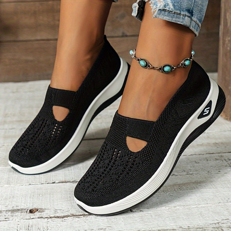Damen Slip-On Sneaker orthopädisch & ultraleicht | atmungsaktives Strick-Obermaterial, dämpfendes Fußbett | bequem für Alltag & Spaziergänge