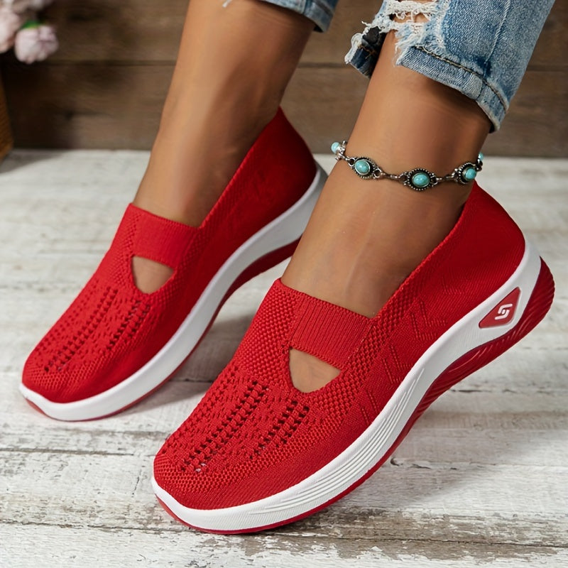 Damen Slip-On Sneaker orthopädisch & ultraleicht | atmungsaktives Strick-Obermaterial, dämpfendes Fußbett | bequem für Alltag & Spaziergänge
