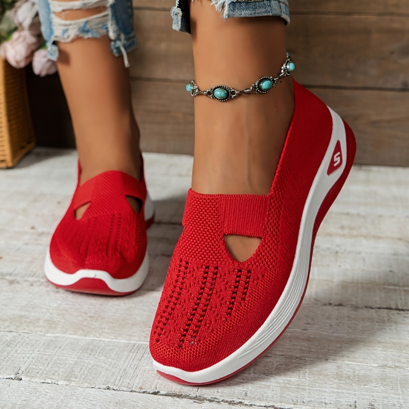 Damen Slip-On Sneaker orthopädisch & ultraleicht | atmungsaktives Strick-Obermaterial, dämpfendes Fußbett | bequem für Alltag & Spaziergänge