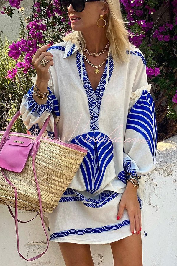 Annette Bedrucktes Tunika-Hemdkleid in Minilänge - Sopheria