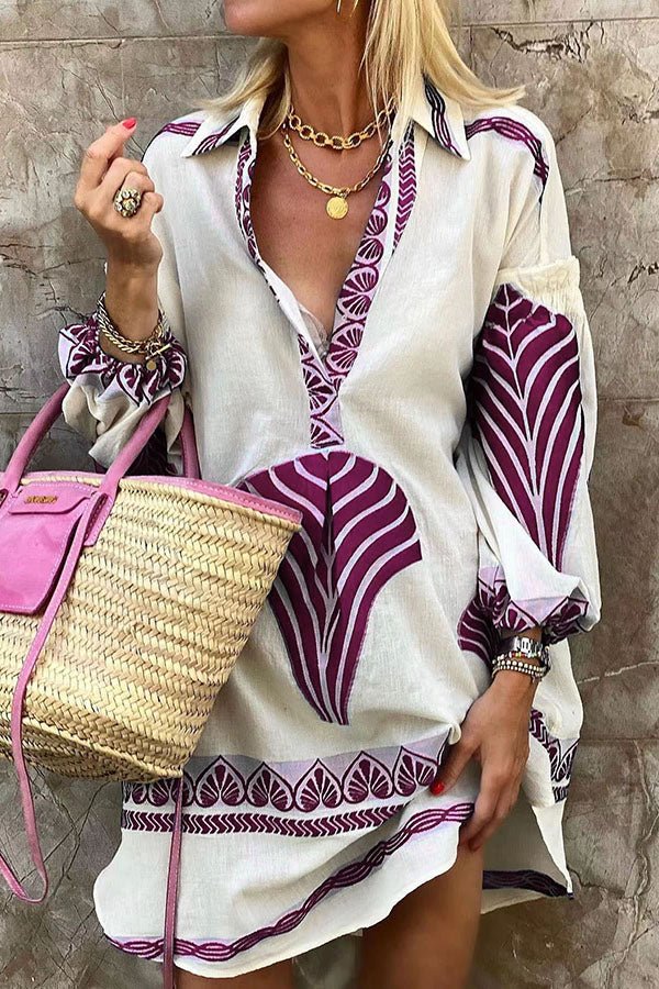 Annette Bedrucktes Tunika-Hemdkleid in Minilänge - Sopheria