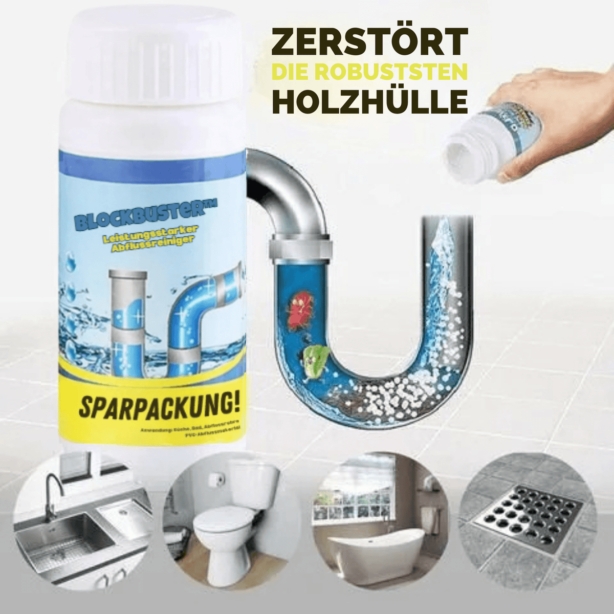 BlockBuster™ / Leistungsstarker Abflussreiniger – Beseitigt Verstopfungen In Minuten - Sopheria