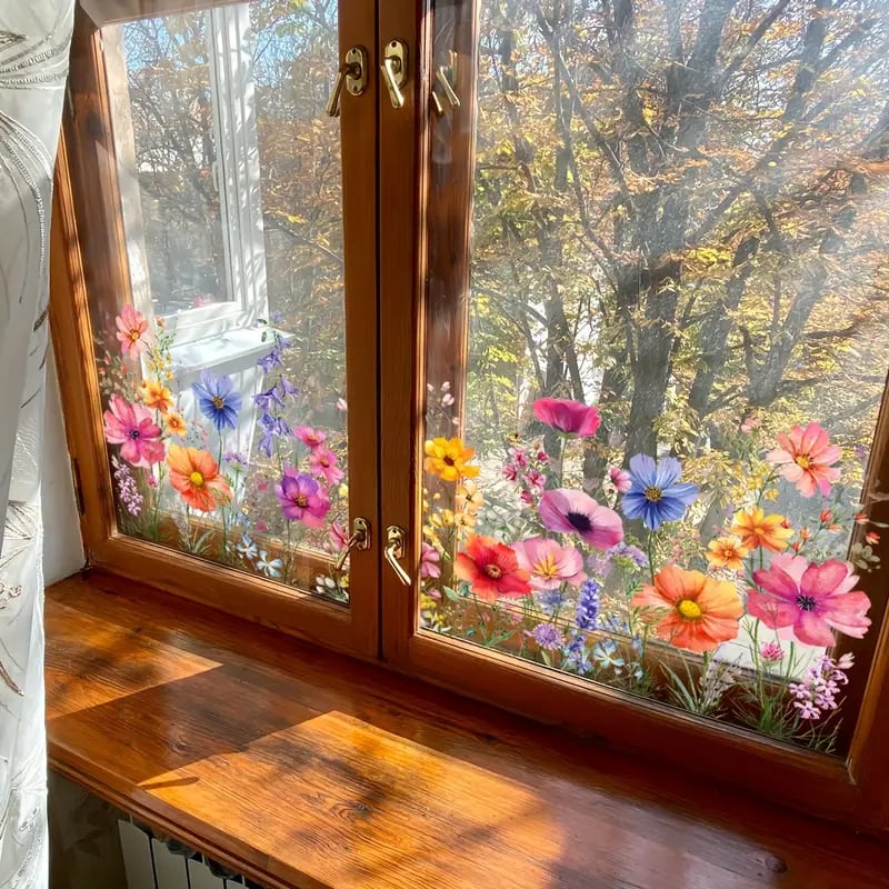 BlütenBild™ / Bunter Blumenstrauß Fensteraufkleber - Sopheria
