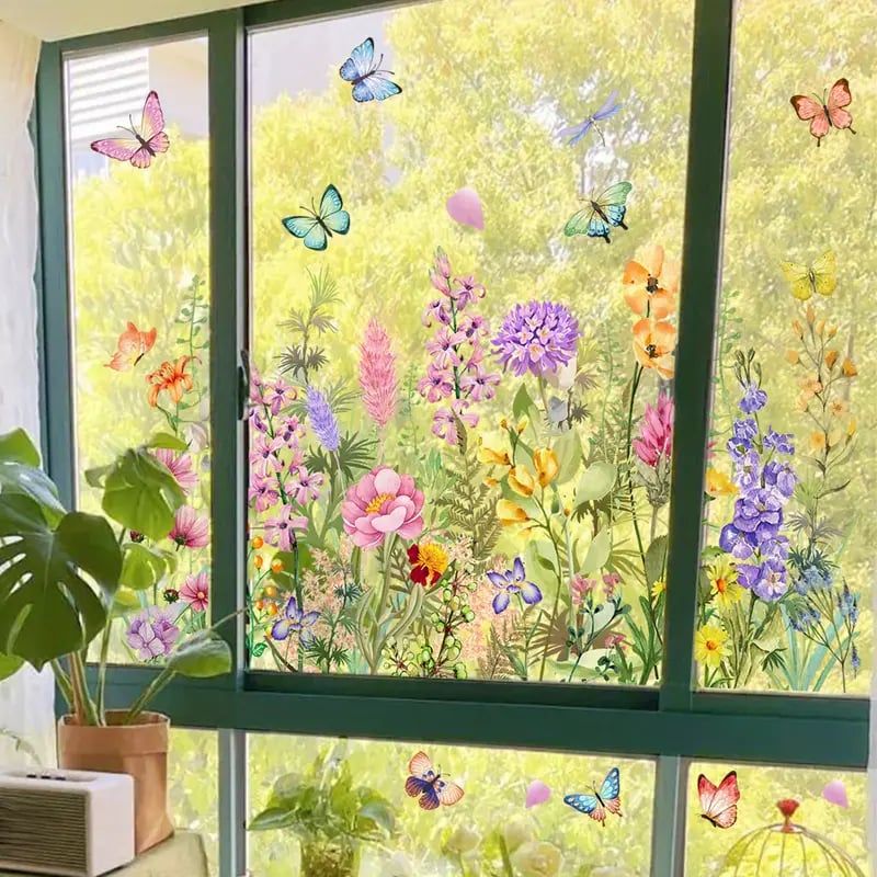 BlütenBild™ / Bunter Blumenstrauß Fensteraufkleber - Sopheria